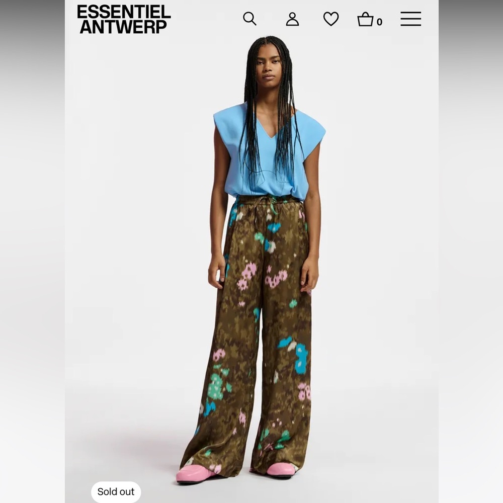 Khaki floral print wide-leg pants